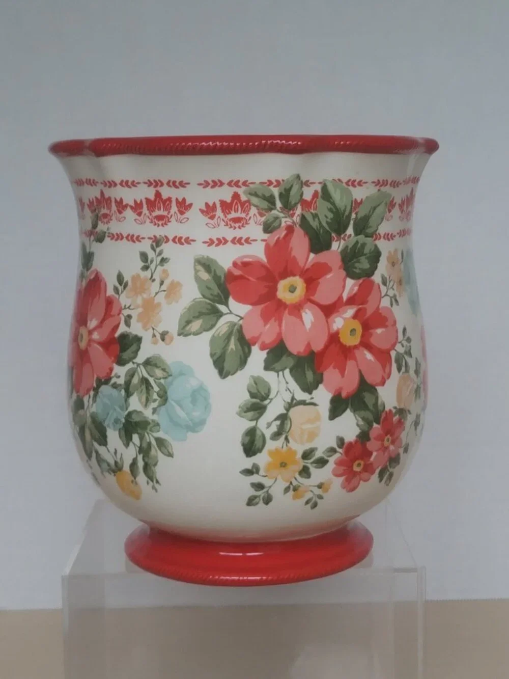 The Pioneer Woman Vintage Floral Ceramic Farmhouse Crock Pot Utensil Holder 7 in